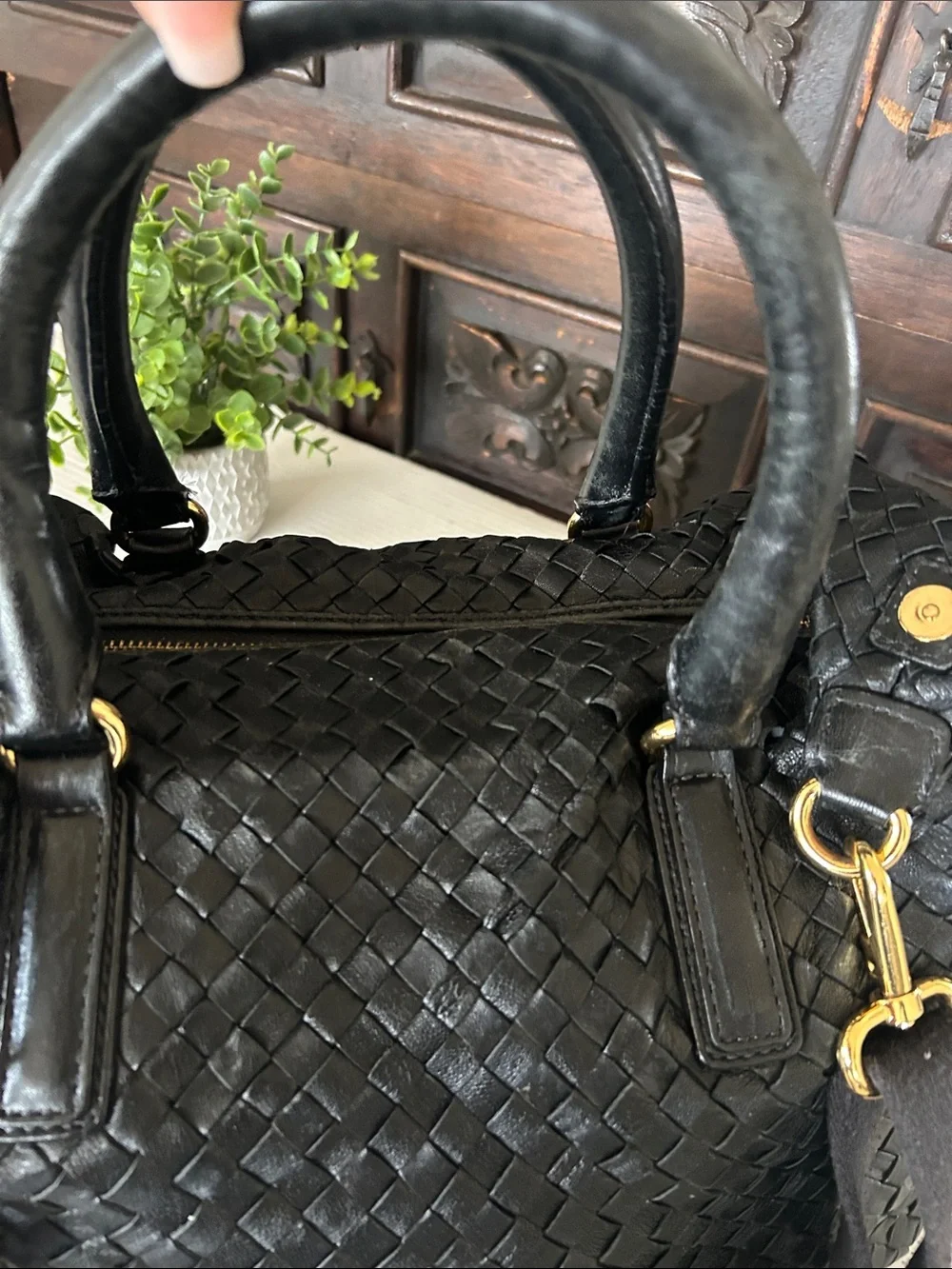 Christopher Kon Woven Leather Tote Bag with Detachable Strap - Black - Picture 15 of 15